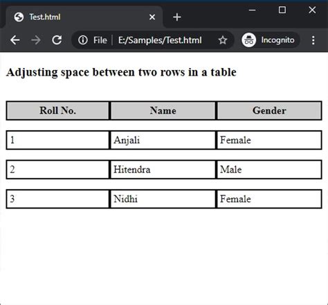 css space between table rows.